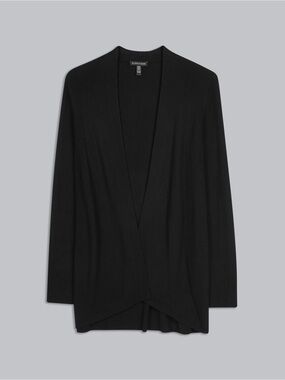 Eileen Fisher Black Open Front Cardigan 100% Tencel Lightweight Knit Size Small
